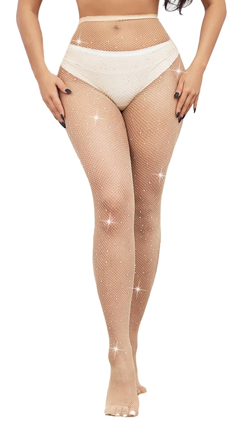 Women's Coloured Festival Fishnet Tights With Sparkly Rhinestones/Crystals