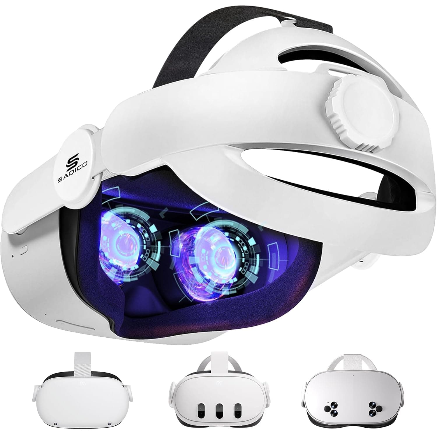 Saqico Head Strap for Oculus Quest 2, 3-in-1 Adjustable Halo Headband, Replacement for Elite Strap, Enhanced Comfort and Gaming Immersion VR Accessories Compatible with Oculus/Meta Quest 2