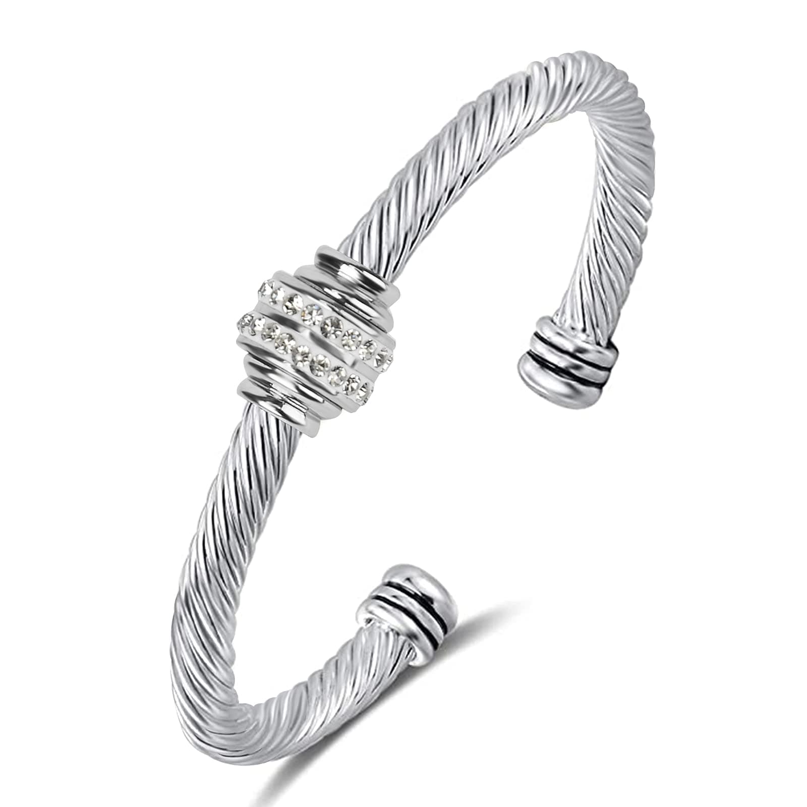 Cable Bracelet Stainless Steel Vintage Twisted Wire Composite Open Bangle Bracelet, Adjustable Cuff Bangle Bracelet for Women & Men, Girls, Teens, Mother。
