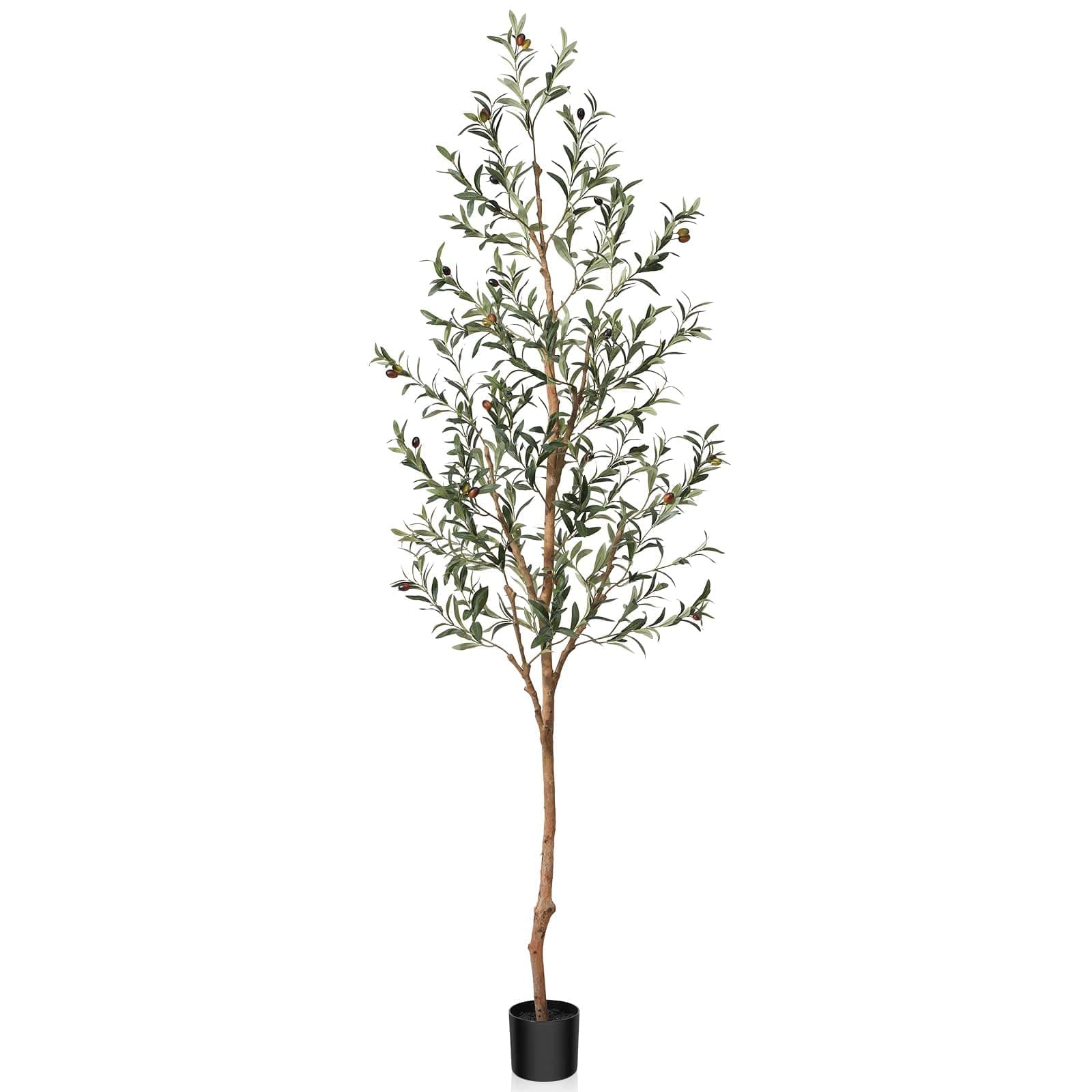 MeissfunnyArtificial Olive Tree 7FT Tall Faux Silk Plant for Home Office Decor Indoor Fake Potted Tree with Natural Wood Trunk and Lifelike Fruits (210 cm)