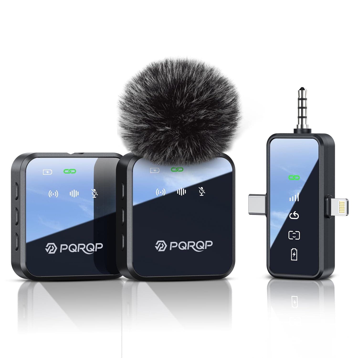 PQRQP 3 in 1 Microphone for iPhone/Android/Camera, Wireless Microphones, 328ft Transmission, 18H Battery Life, Mini Microphone for Record Interview, Vlogs, Tiktok