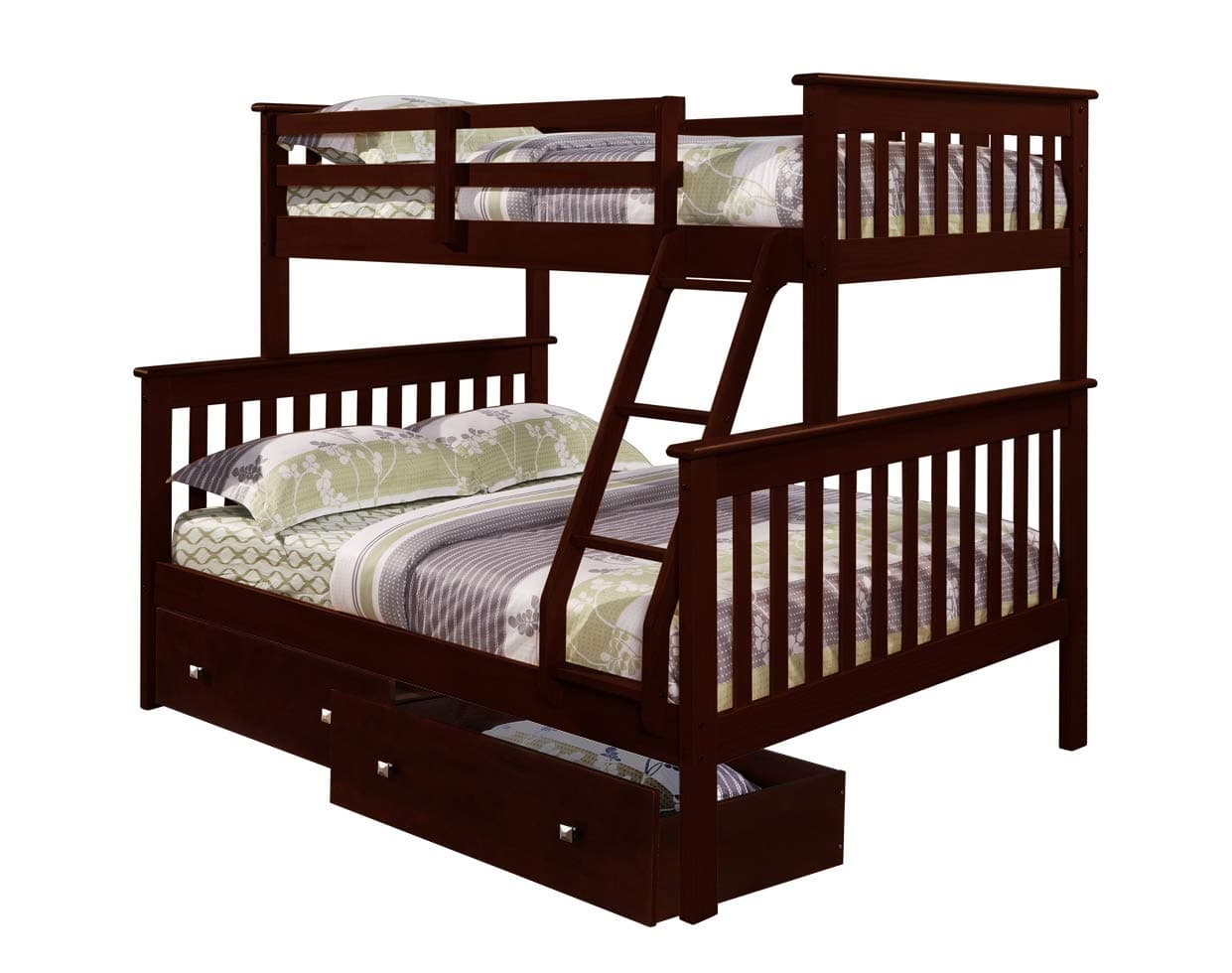 DONCO Twin/Full Dark Cappuccino Mission Bunk Bed with Dual Under Bed Drawers