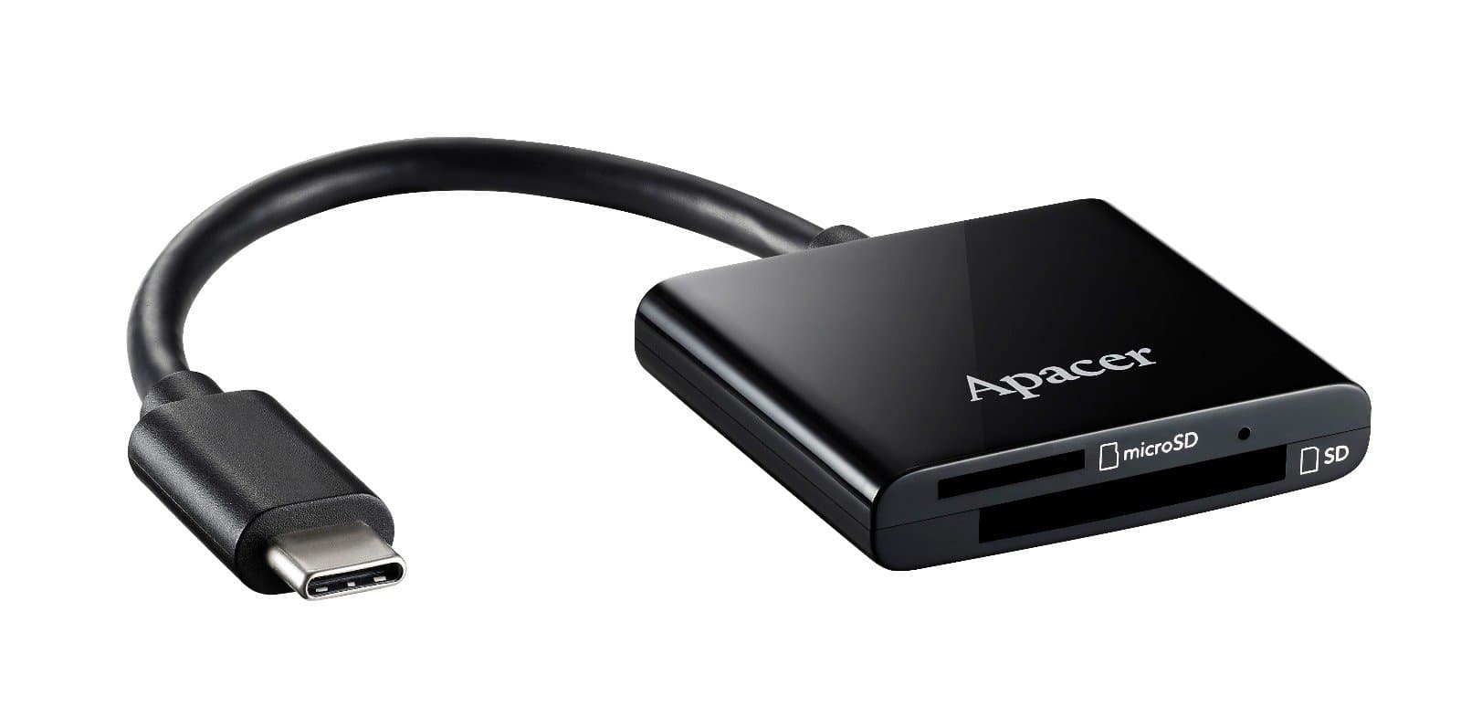 Card Reader Type C USB supporting SD , SDHC , SDXC , Micro SD , MicroSDHC , MicroSDXC UHS-I Memory Cards for MacBook & Android phone with OTG - Apacer , Black AM532