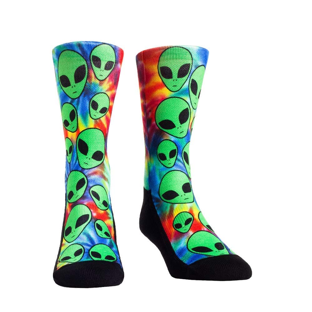 Rock 'EmAlien Area 51 UFO Space Invasion Socks (L/XL, Trippy Alien Invasion)