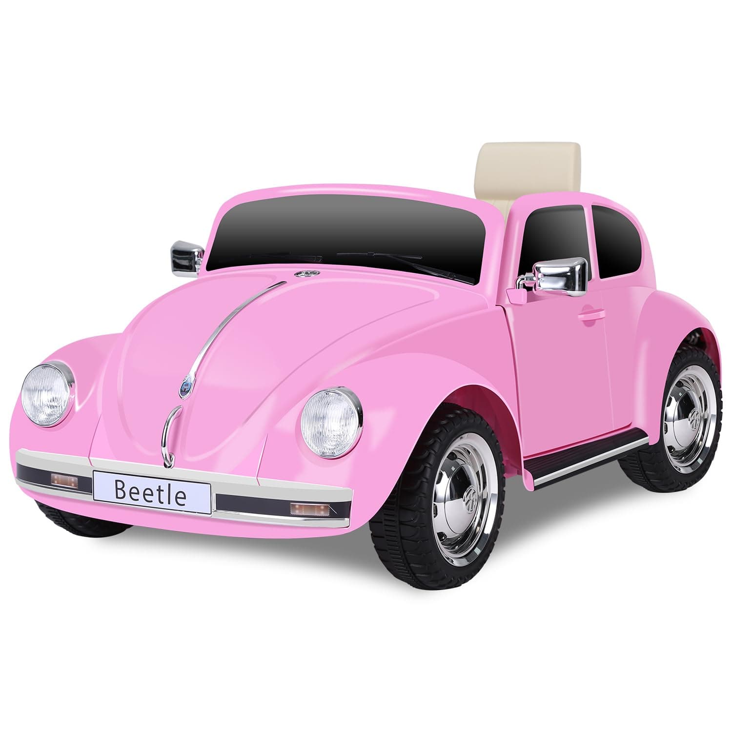 12V Electric car for Toddlers, Licensed Volkswagen Beetle Power Wheels with Remote Control, Kids Ride on Car with LED Lights, Music, 3 Speeds, Ages 3-5, Pink