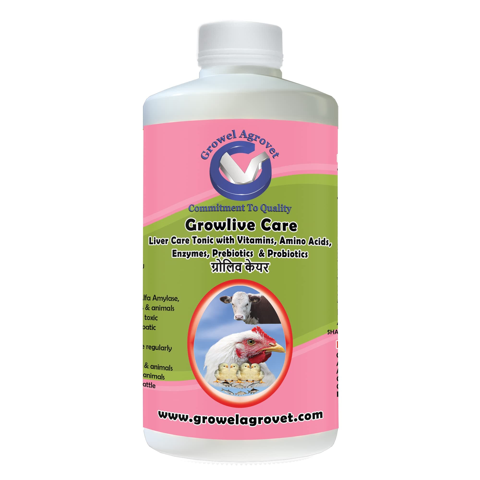 Growlive Care : Liver Tonic with Vitamins and Probiotics for Aqua, Poultry, Cattle, Horse, Pig, Goat, Sheep, Pigeon and Birds – 1000 ml.