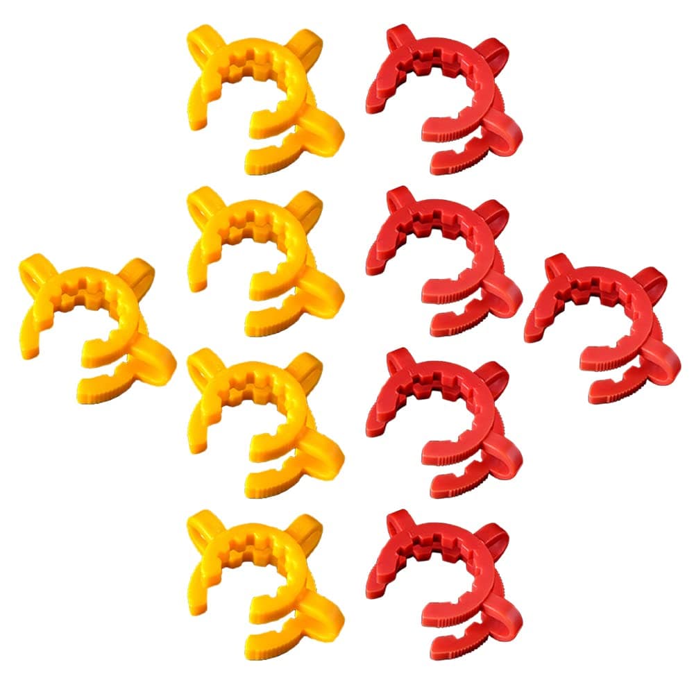 10pcs 14mm Plastic Joint Clips, Lab Keck Clamp, Lab Keck Clips for Glass Standard Conical Interface Clip Ground Glass Joint, Red & Yellow