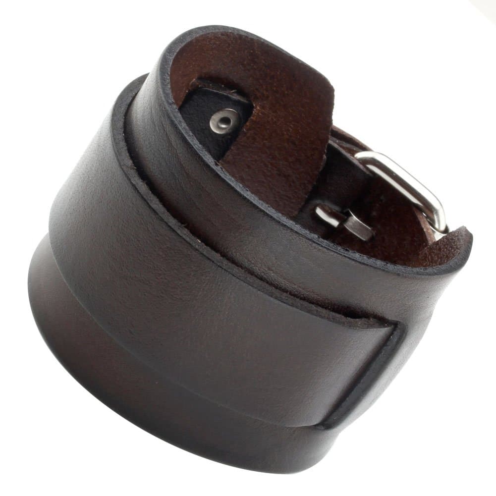Cutom Leather Bracelet - Personalized Punk Men Women Black Brown Wide Genuine Leather Wrap Cuff Bangle Bracelet Belts Wistband, Adjustable 7.2"-9"