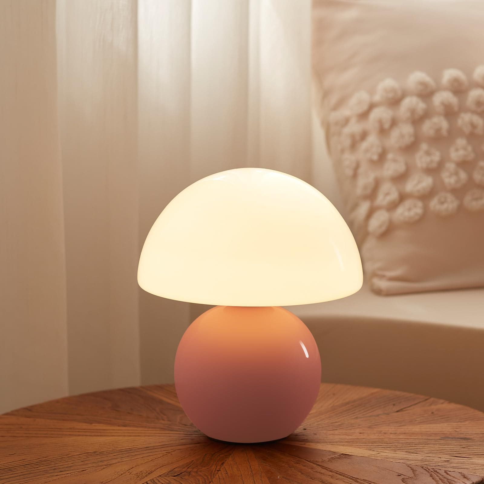 Dawnwake Mushroom Table Lamp Night Light Ceramic Glass Pedestal Pink Aesthetic Cute Table Lamp for Bedroom Living Room Kids Room Decoration