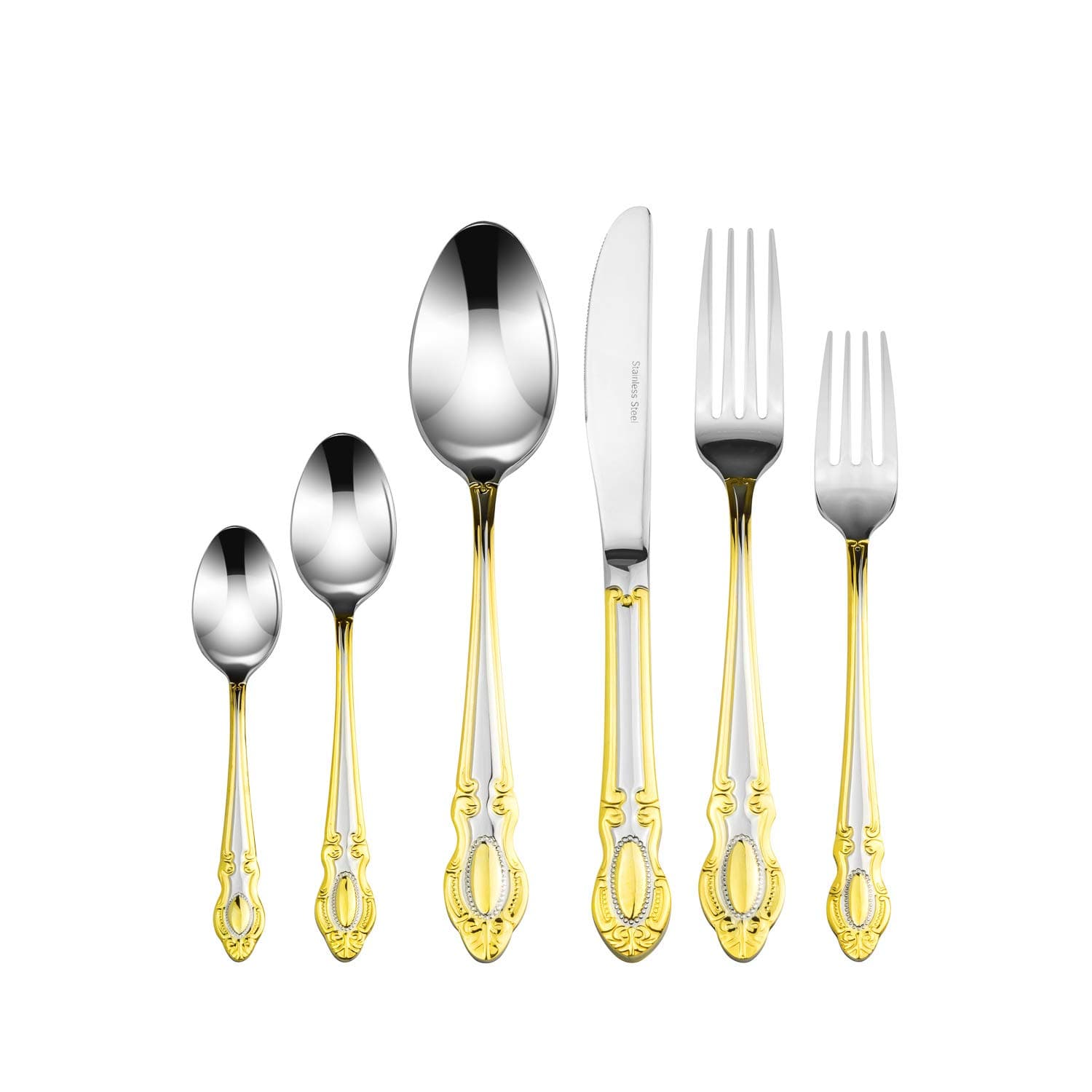 Venezia Collection 75-Piece Fine Flatware Set, Silverware Cutlery Dining Service for 12, Premium 18/10 Surgical Stainless Steel, 24K Gold-Plated (gold sets only) Hostess Serving Set