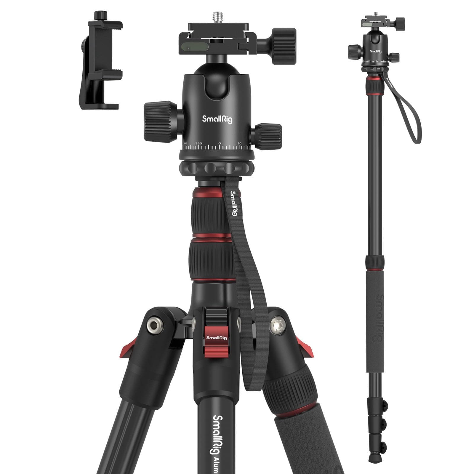 SMALLRIG 72" Aluminum Camera Tripod, Lightweight Tripod & Monopod with Ball Head and Quick Release Plate, Travel Tripods for DSLR, Camera, Phone, Payload 15kg / 33lb - 3935