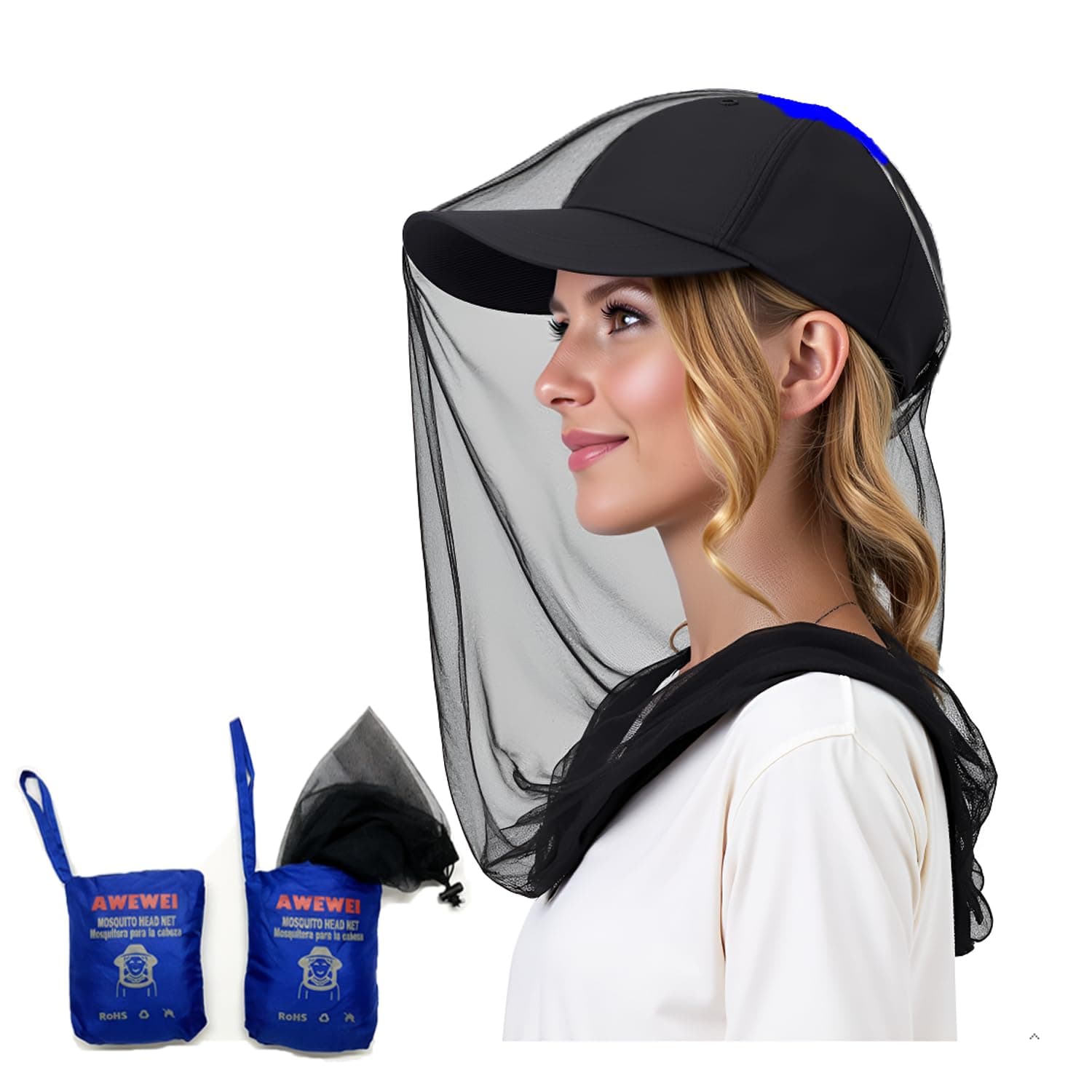 Mosquito Head Net, 2 Pack Cooling Ice Silk Bug Net for Head, Ultra Fine Soft Large Long Mesh Face Cover Mask Hood