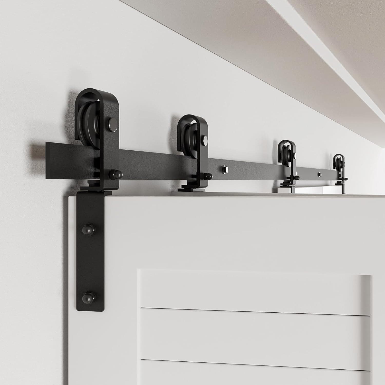 60" Bi-Folding Sliding Barn Door Hardware Track Kit,Smoothly&Quietly,Side Mounted Black Roller,Easy Install,Door Not Included [Fit Four 14" Bifold Doors]
