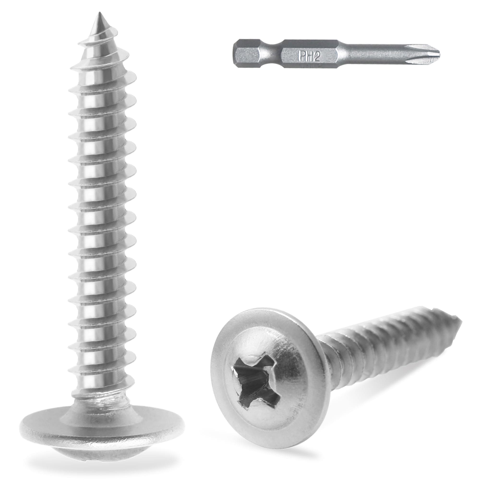 JEGONFRI 150psc #8 x 1" 410 Stainless Steel Modified Truss Head Wood Screws, Philips Drive Metal Screws Self Tapping with Screwdriver Bit