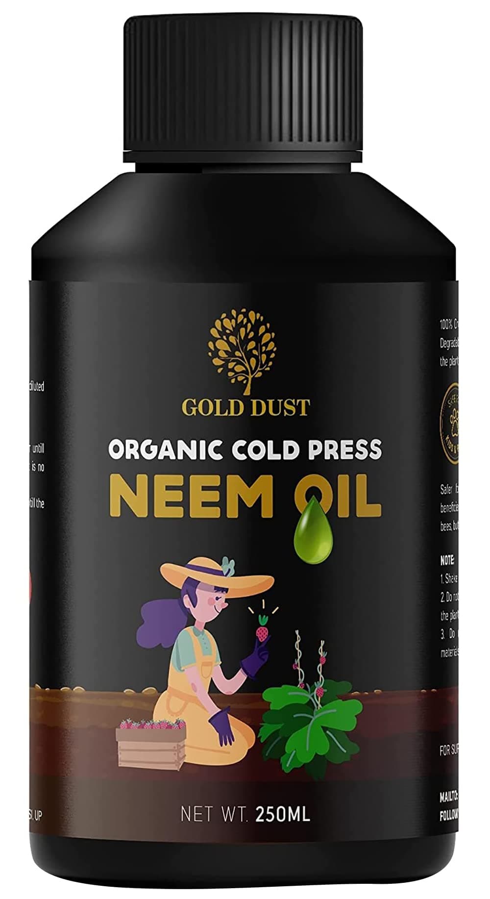 GOLD DUST Neem Oil for Plants Insects Spray, (Concentrated 250 ML), Neem Oil For Plant, Organic Substitute of Pesticide for Plants Home Garden, Neem Oil For Plants, Mealy Bug Spray