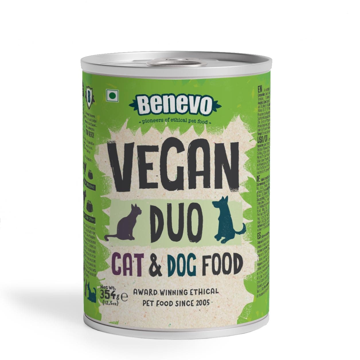 Benevo Vegan Duo Food Wet (1 x 354g) - Dog and Cat - Hypoallergenic, Wheat Free & Non GM, For Large & Small Breeds, With Essential Fatty Acids, Taurine, & L-carnitine, PETA & Vegan Society Approved