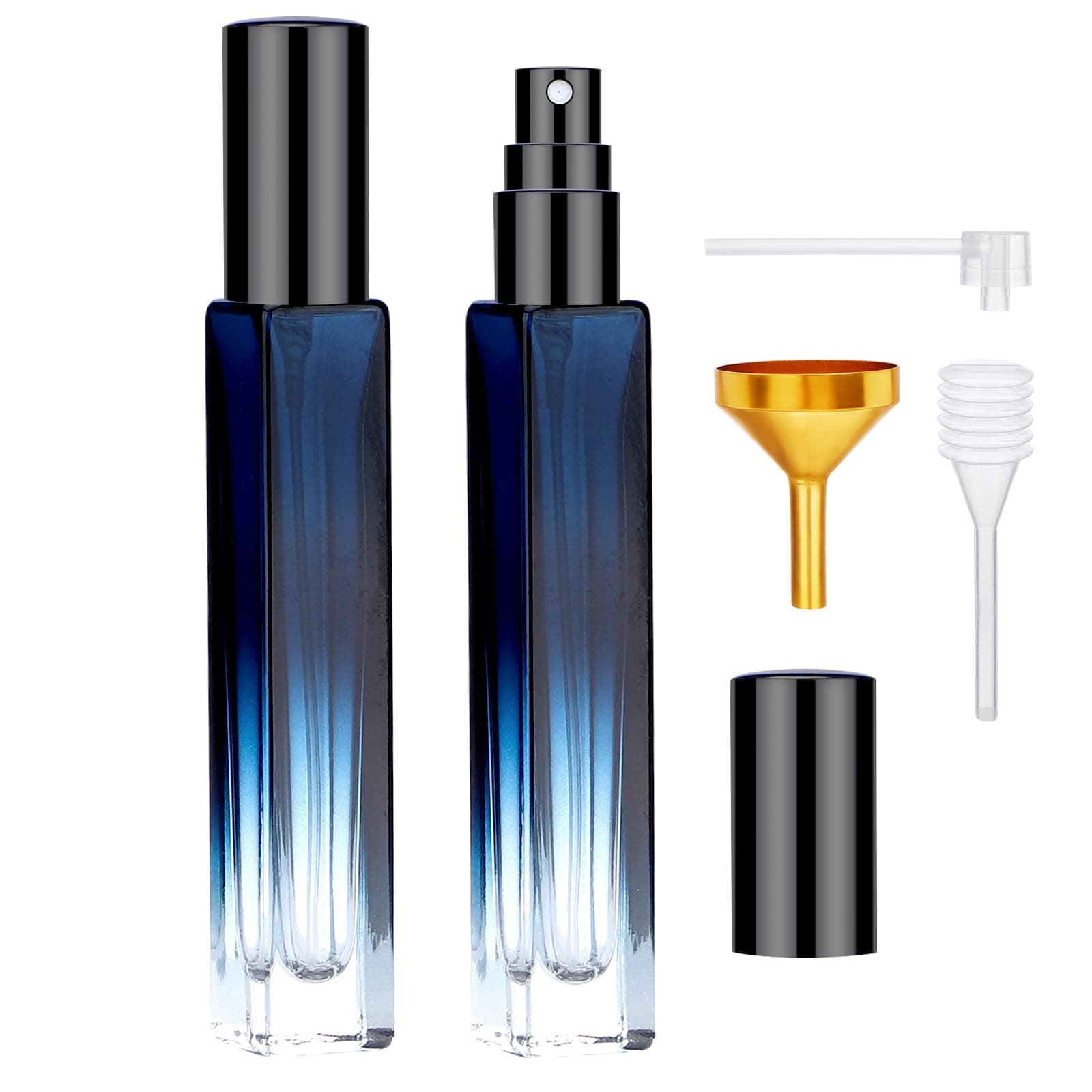 10ml Perfume Refillable, 2pcs Mini Atomizer Sprayer for Toiletries, Empty Glass Spray Bottles with Refill Tool Kit - Gradient Blue