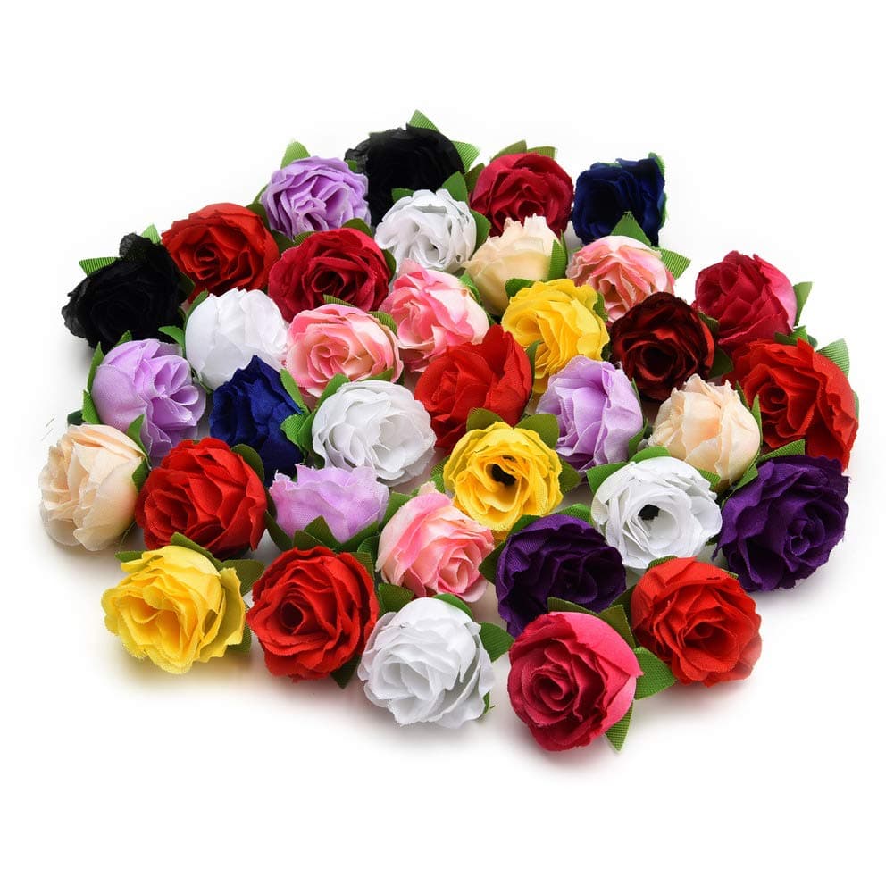For Crafts Artificial Flowers Silk Flowers Small Tea Roses Bud Handmade Flowers Diy Party Birthday Decor Head Garlands Wedding Home Decoration 30pcs 3cm (Colorful)
