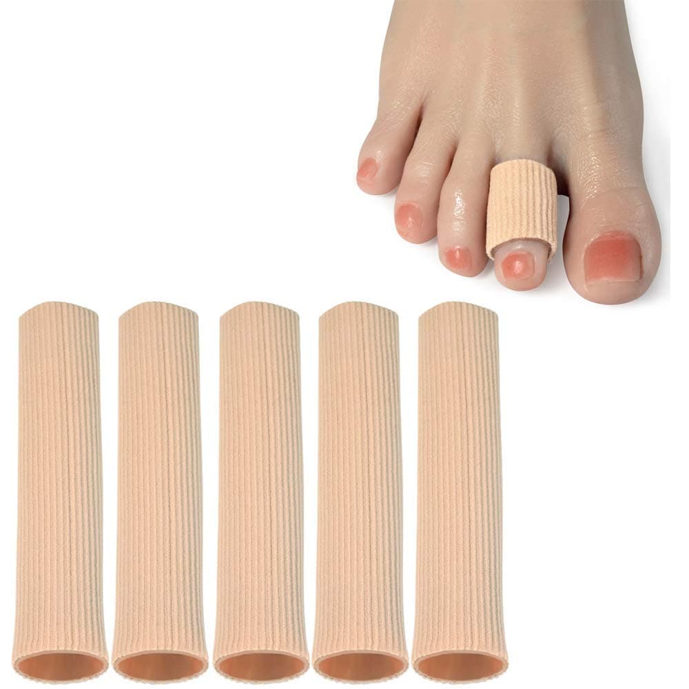 Cuttable Toe Tubes Sleeves 5 Pack, Made of Elastic Fabric Lined with Silicone Gel. Toes Sleeve Protectors Relief Toe Pressure Pain, Corn and Calluses Remover