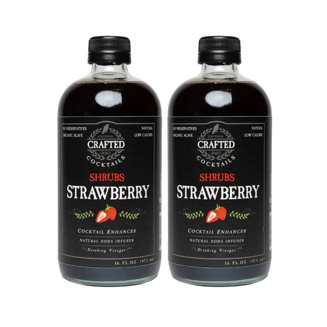 Crafted Cocktails - Strawberry Shrubs - 2 Pack - Use as Cocktail Enhancer, Soda Flavoring, or Culinary Ingredient - Only 50 Calories Per Serving - 16 Servings Per Bottle - Concentrated, All Natural