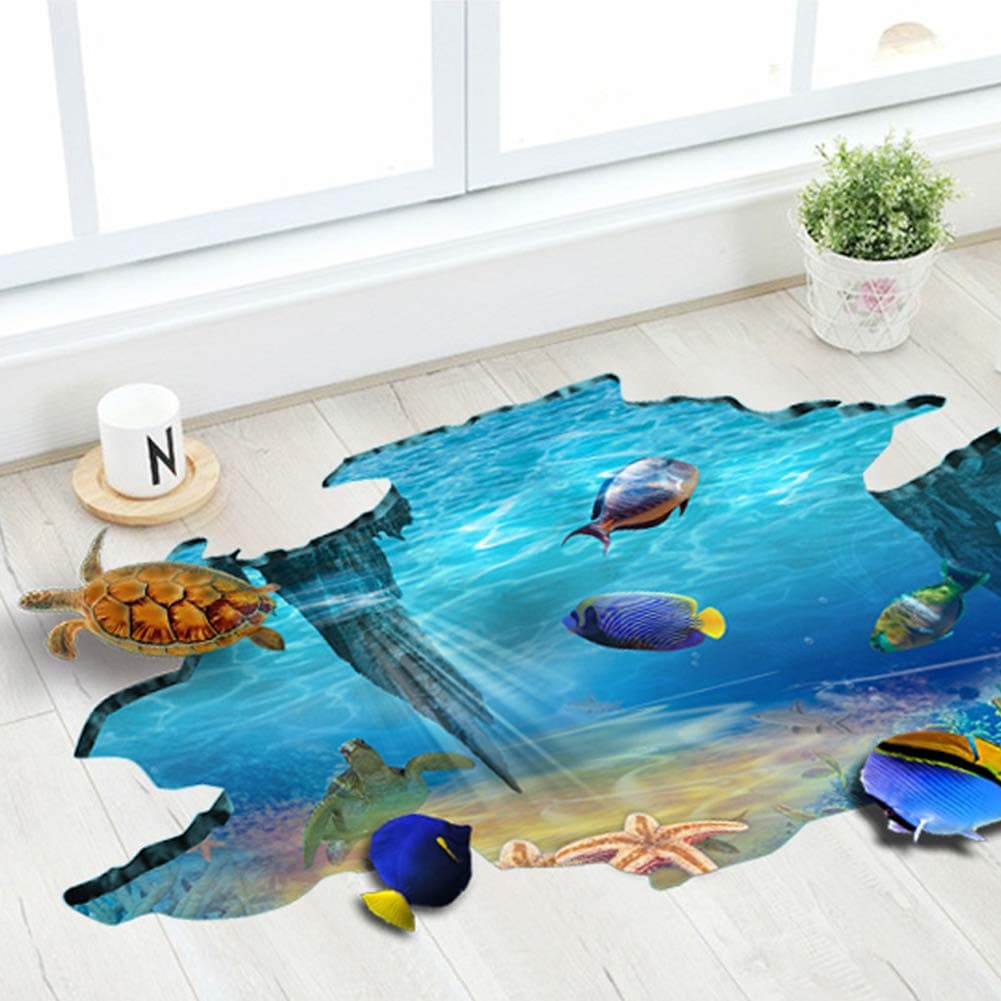 3D Floor Stickers PVC Underwater World Wall Stickers Vinyl Decal Fish Sea Turtle Decor Bathroom Floor Sticker Nursery Bedroom Decor