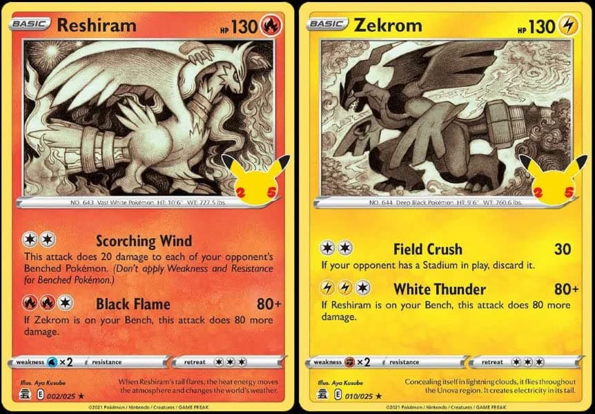 Zekrom & Rehizram - Pokemon Celebration Card Lot - Legendary Holo Foil - 002/025 & 010/030