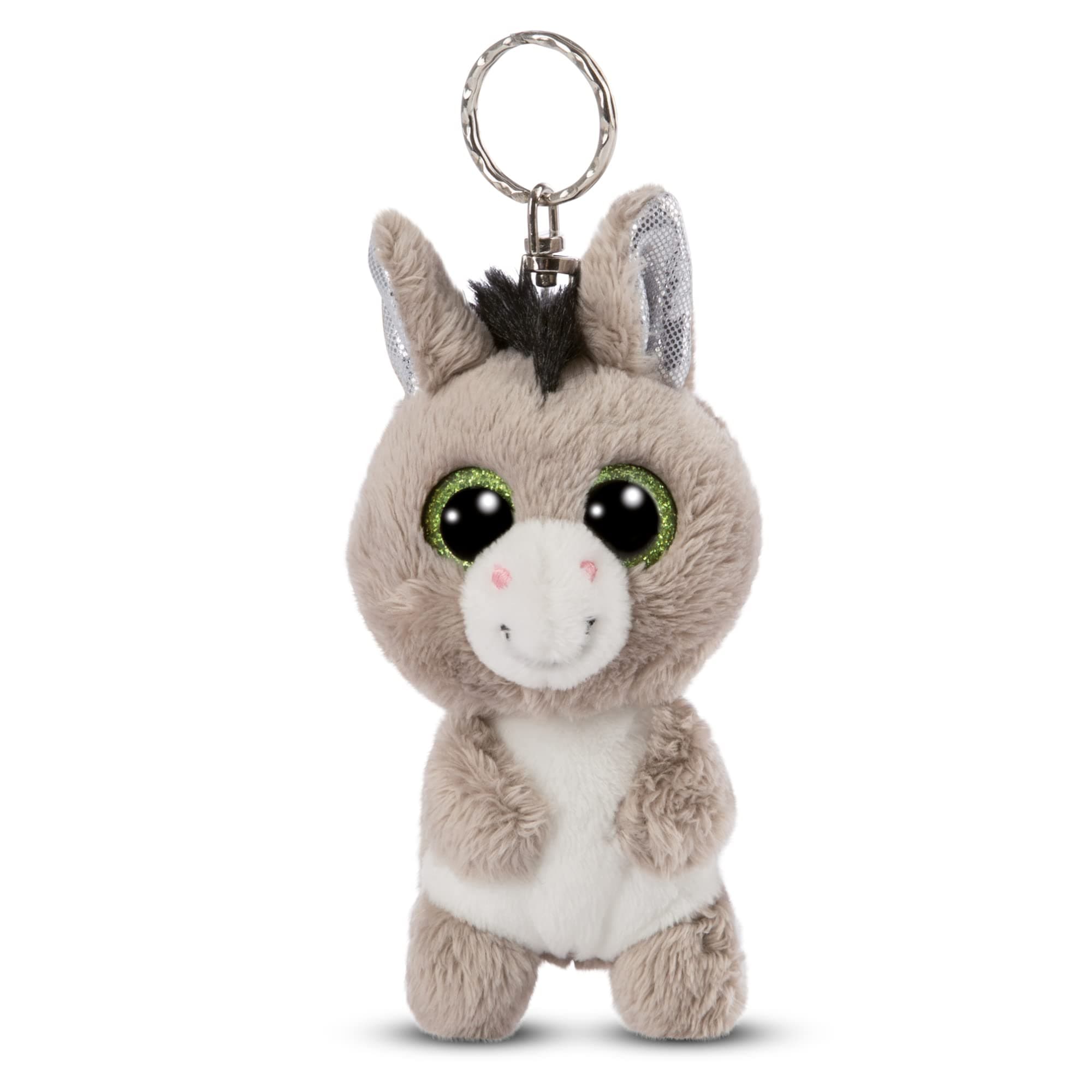 NICI 47661 Original – Glubschis Donkey Keyring Donki 9cm – Cuddly Toy Pendant for lanyards, Keychains & Key Holders – Bag Charm, Grey