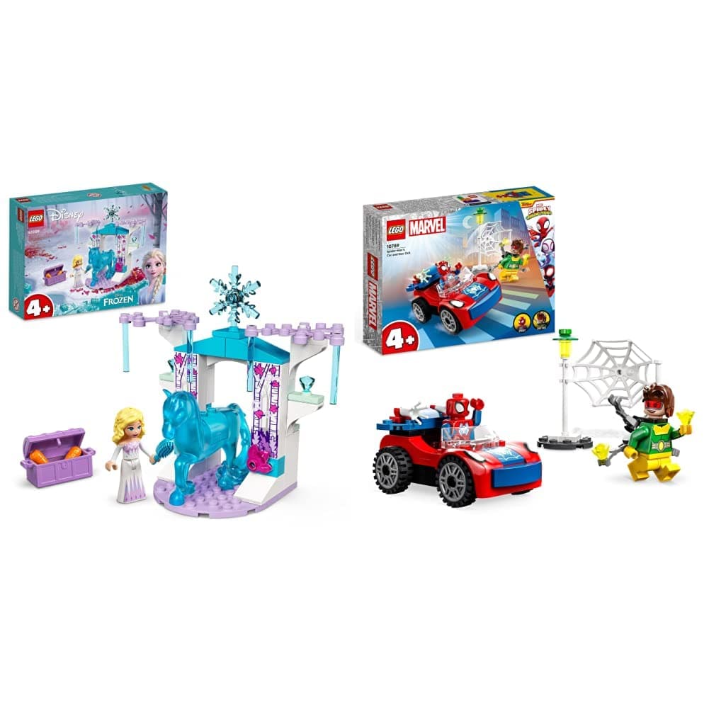 LEGO 43209 Disney Princess Elsa and the Nokk’s Ice Stable Set, with Buildable Frozen Toy Horse Figure for Kids Age 4 Plus and Mini-Doll & 10789 Marvel Spider-Man's Car and Doc Ock Set