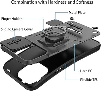 for iPhone 13 Pro Case with Sliding Camera Cover and 360° Rotate Ring Kickstand Heavy Duty Protective Shockproof Protective Phone Case for iPhone 13 Pro Cover,Black