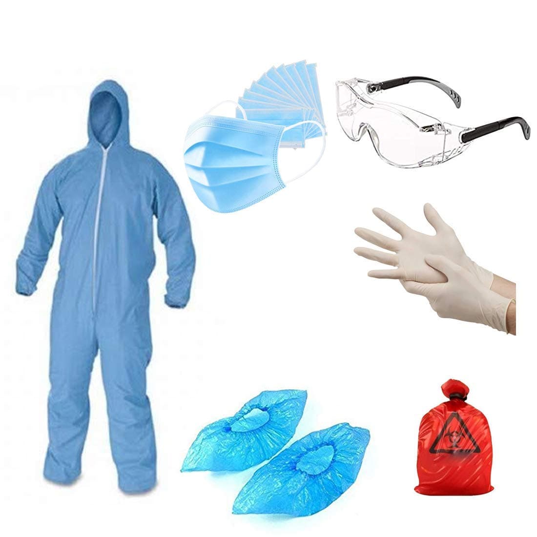 Sky-PPE Kit Disposable Non Woven |Full Body Cover,White 90 GSM Gown With HoodCap Alse Set Kit Pack 1 Kit Set