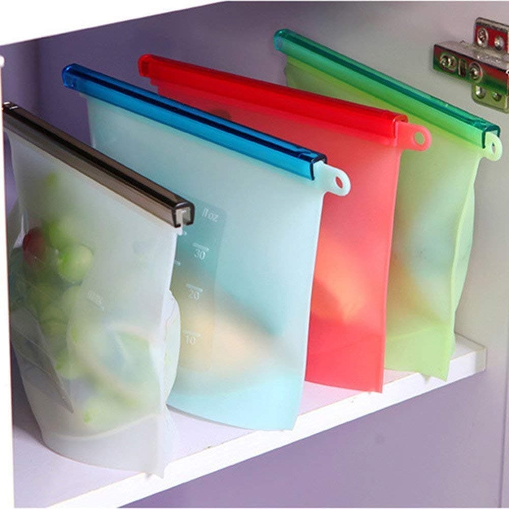 Ekaarav Silicone Food Storage Bag Containers, Airtight Seal Leakproof Freezer Bags for Snack, Sous Vide, Liquids, Fresh Lunch Preservation, Microwave & Dishwasher Safe (3)