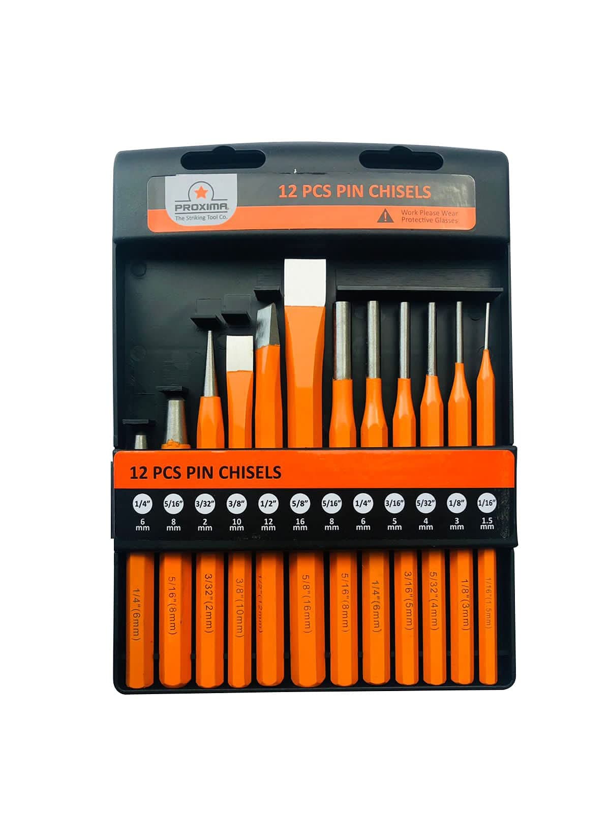 PROXIMA 12 Piece Pin Punches Set, ORANGE Punches Set, 12pcs Chisels And Punches Set