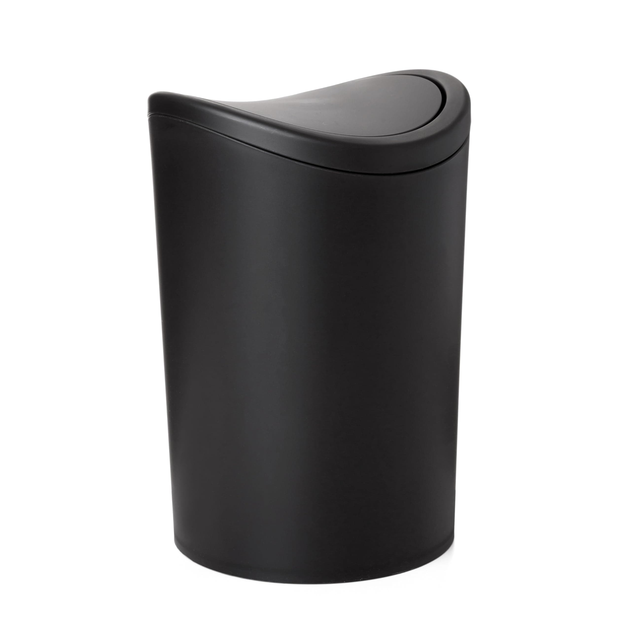 Superio Small Bathroom Trash Can with Lid, Modern Matte Black Mini Waste Bin with Swing Lid (1 1/2 Gallon, 6 Liter) Plastic Garbage Can for Kitchen, Bathroom, Bedroom, Office, Under Desk (1)