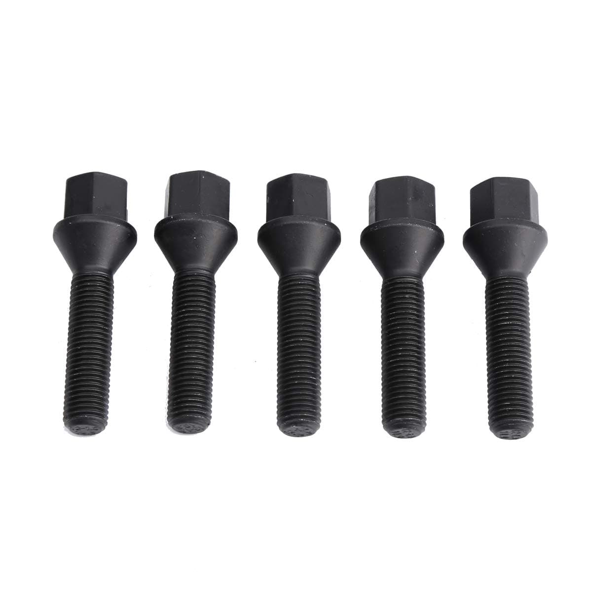 12x1.5mm Tuner Lug Bolts, KSP Conical Seat Extended 45mm Shank 17mm Hex for Aftermarket Wheels, 5PCS Black