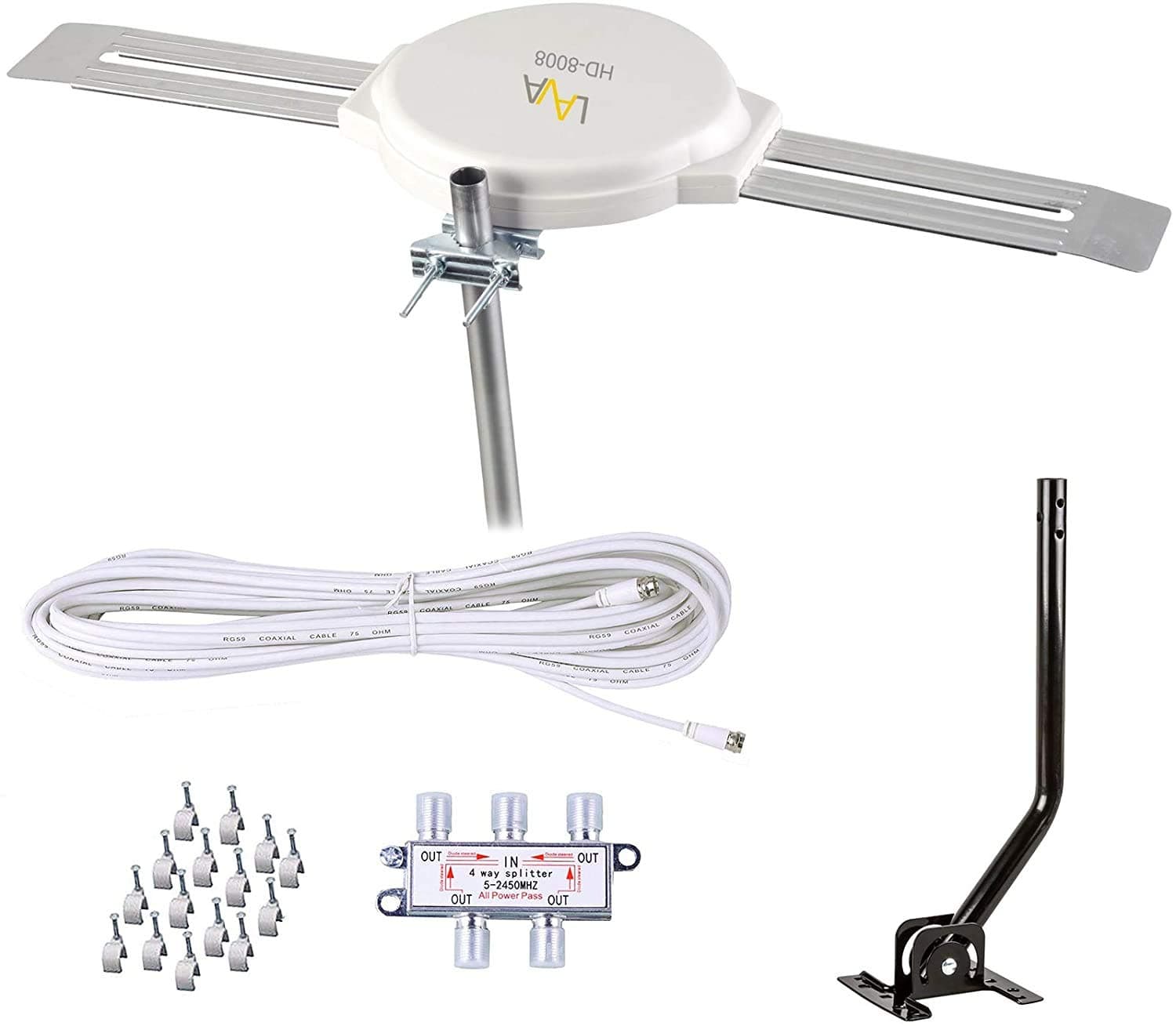 Lava Omnipro HD-8008 Omni-Directional HDTV Antenna 360 Degree - Attic or Roof Mount TV Antenna with Mounting Pole for Clear Reception, 4K 1080P (HD8008_KIT_J_FBA)