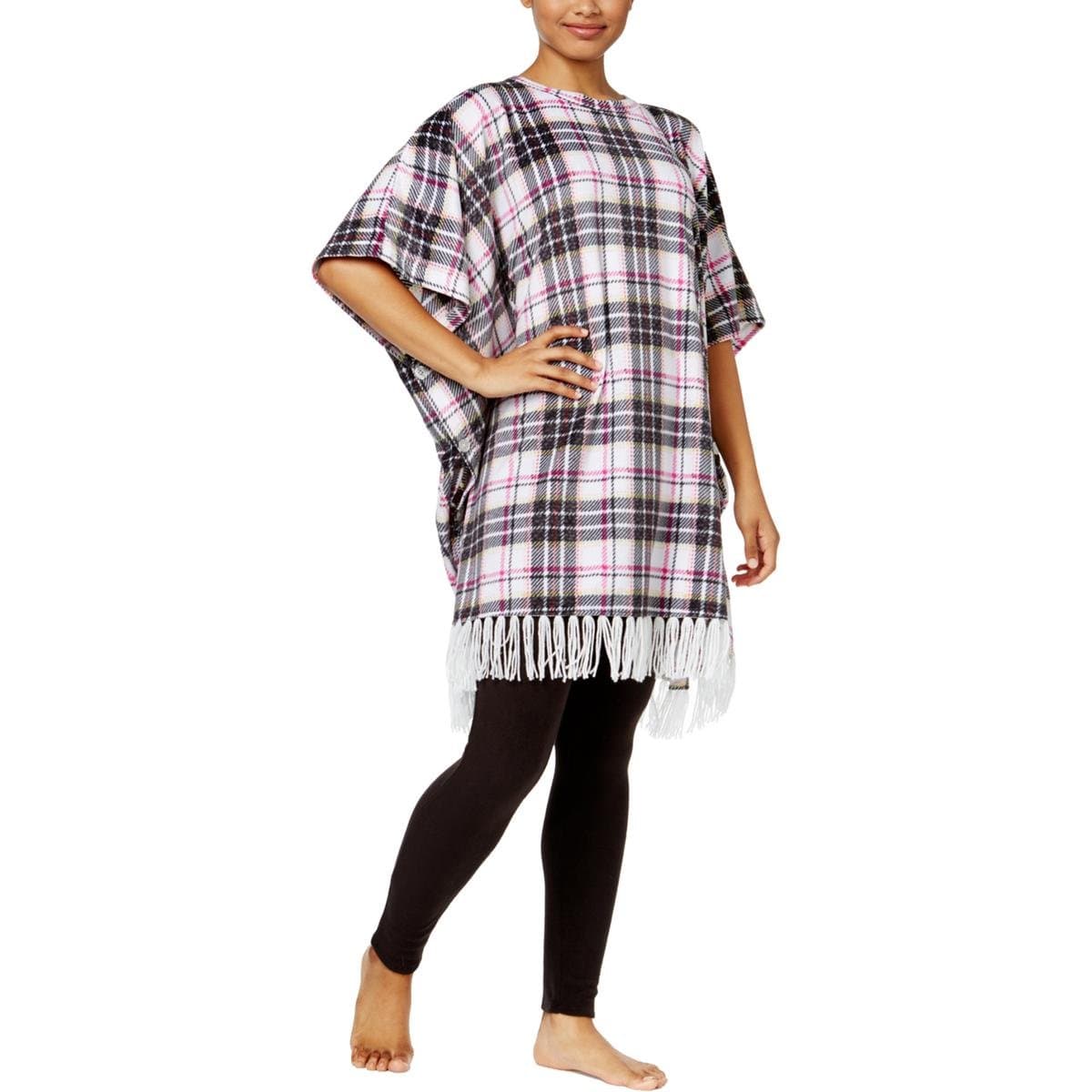 DKNY Womens Fleece Poncho Sleep Shirt White S/M