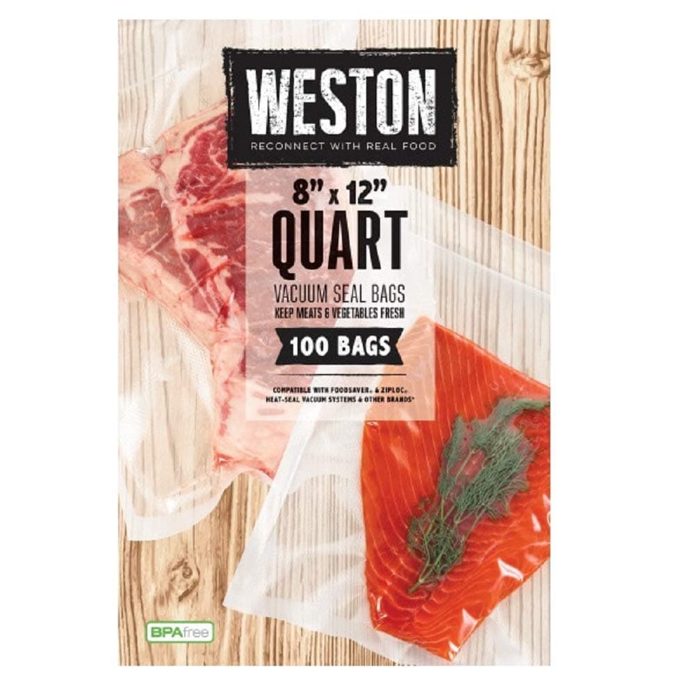 WestonVacuum Sealer Bags, 2 Ply 3mm Thick, for NutriFresh, FoodSaver & Other Heat-Seal Systems, for Meal Prep and Sous Vide, BPA Free, 8" x 12" (Quart), 100 count, Clear