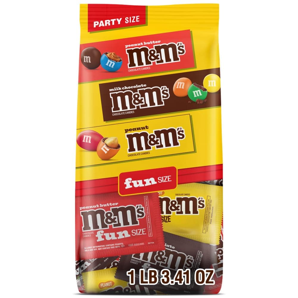 M&M'S Milk Chocolate, Peanut & Peanut Butter Fun Size Variety Pack, Party Size, 19.41 Oz Bulk Candy Bag