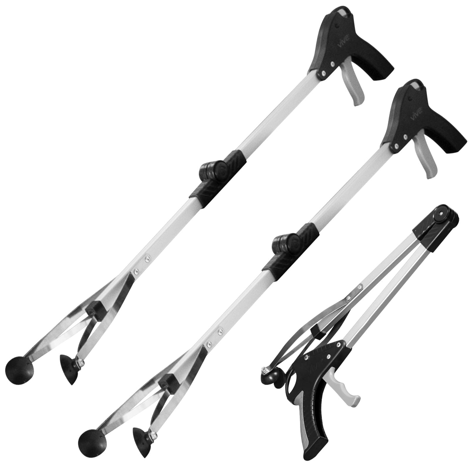 Vive Foldable Suction Reacher Grabber Tool for Elderly 2 Pack - 32 Inches Long Reach Grabber Claw - Pick Up Grab Tool - Reachers for Disabled & Seniors Heavy Duty - Trash, Garbage, Cups Picker Assist