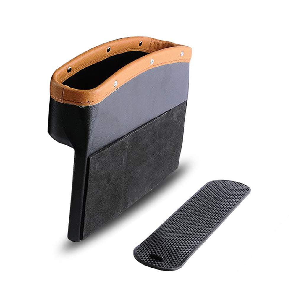 DEFENNA Car Seat Pockets PU Leather Car Console Side Organizer Seat Gap Filler Catch Caddy with Non-Slip Mat 9.2x6.5x2.1 inch Brown (1 Pack)