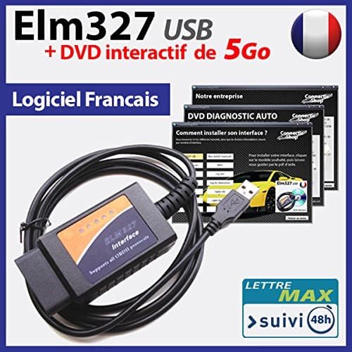 ELM 327 Diagnostic Interface Tool OBD2 USB + Interactive DVD and 5GB of Software [English Language not Guaranteed]
