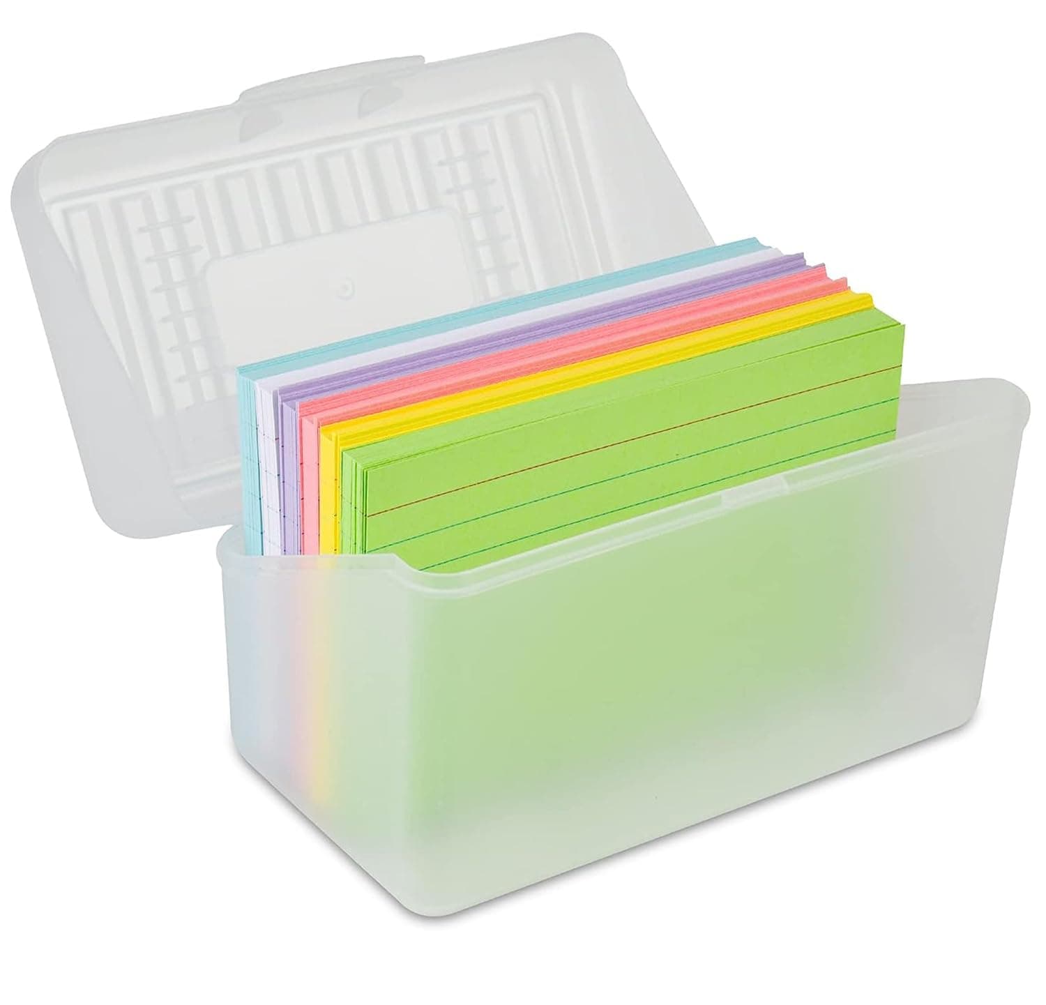 EHME EHME EHME 3x5 Index Card Holder with Ruled Index Cards 100 Count, Index Card Organizer Case, Flashcards Study Cards File Box, Clear Plastic Index Card Storage Box, 5 Colors Index Cards Included