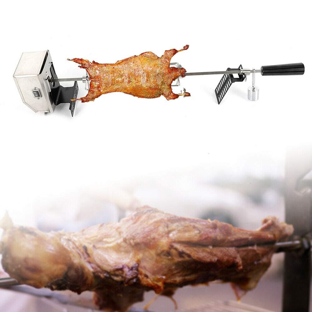 BBQ Rotisserie Kit, Heavy Duty Stainless Steel Universal Complete Grill Rotisserie Roaster Electric Motor Set for BBQ Spit Rod Meat Forks