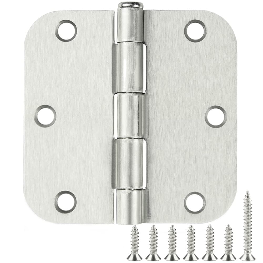 100 Pack Interior Door Hinges Brushed Nickel 3.5 inch x 3 1/2" 5/8" Round Residential Bi-fold Bedroom Standard Hinge for Wood Single/Double Bedroom Doors Silver House Hardware Kit Controls 3 ½"