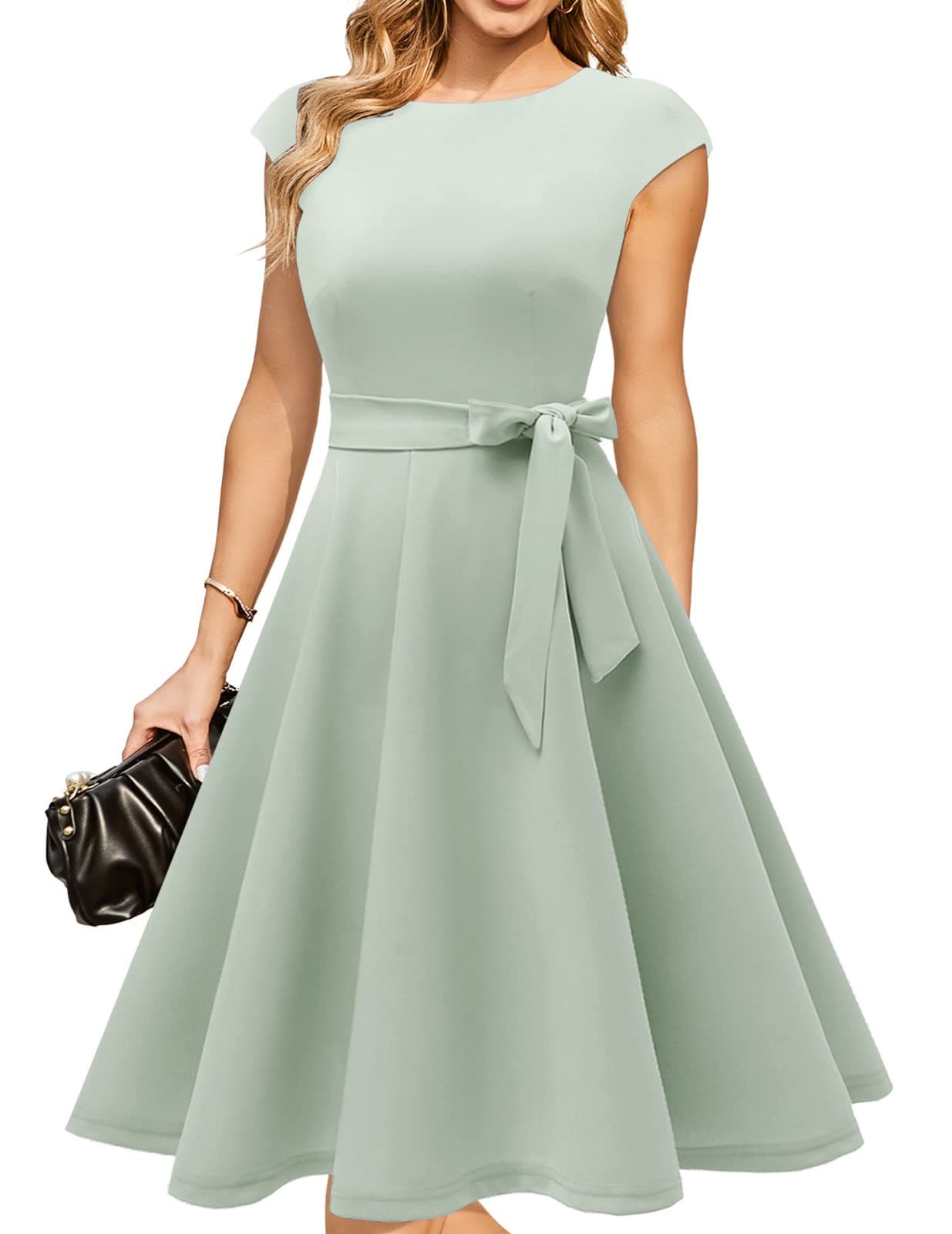 Women's Cocktail Dresses, Formal Wedding Guest Modest Church Vintage Tea Party Midi Evening Dress
