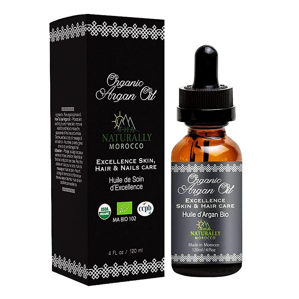 USDA Certified Organic Argan Oil - Pure Moroccan Oil Moisturizing Treatment for Hair, Face, Nails and Body - 4oz Cold Pressed Skin Moisturizer for Men and Women