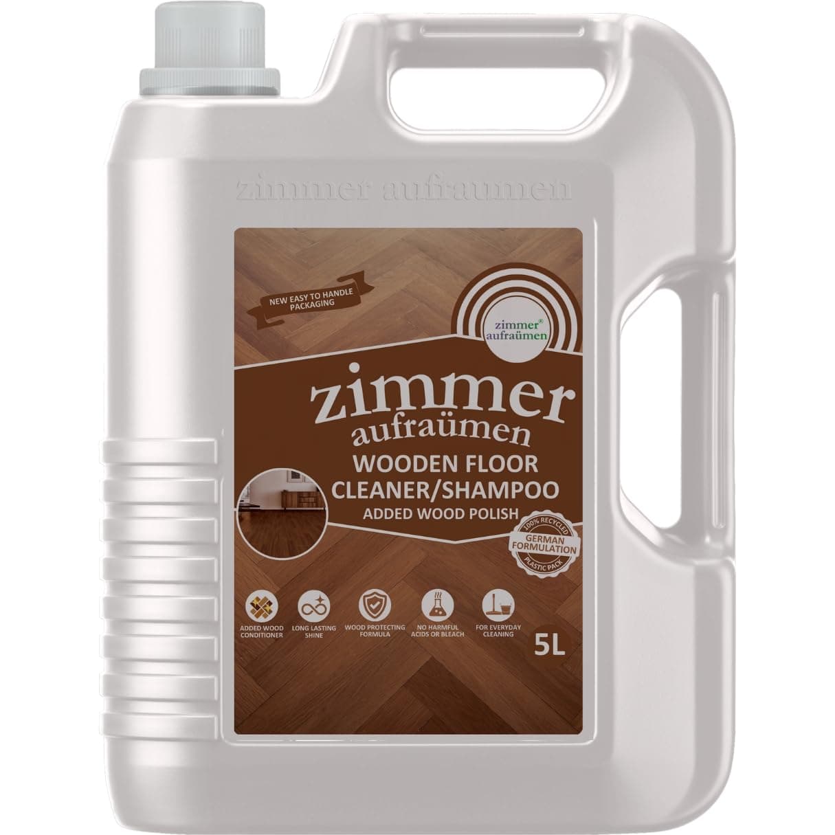 Zimmer Aufraumen- 5L Wooden/Wood Floor Cleaner. 2X THICK & CONCENTRATED. 5 liters MAKE 10 liters. French Fragrance. Biodegradable & Ecofriendly. Kids & Pets Safe. Plant Derived Chemicals.