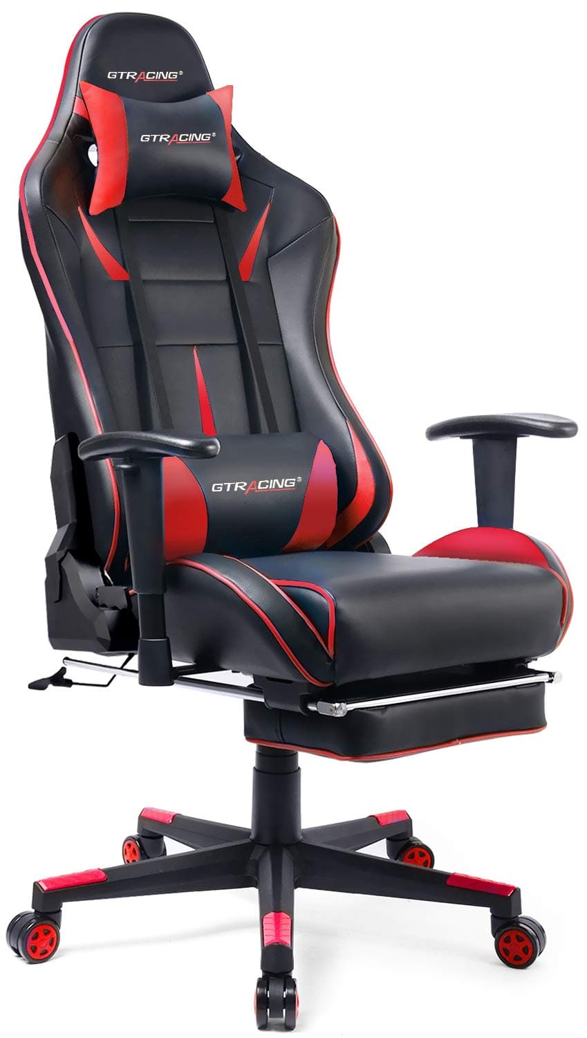 GTRACING Gaming Chair with Footrest Big and Tall Office Executive Chair Heavy Duty Adjustable Recliner with Headrest Lumbar Support Cushion Desk Chair (Black&Red)
