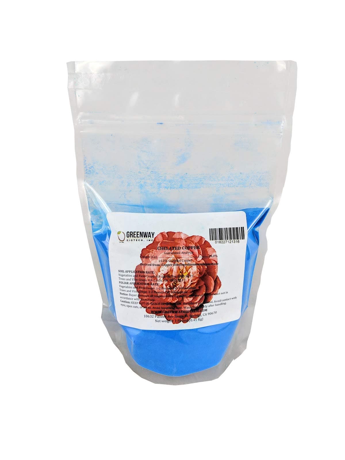 Greenway Biotech, Inc. Chelated Copper EDTA Fertilizer for Hydroponics and Soil Application- 100% Water-Soluble Copper Supplement for Healthy Plant Growth (1 Pound)