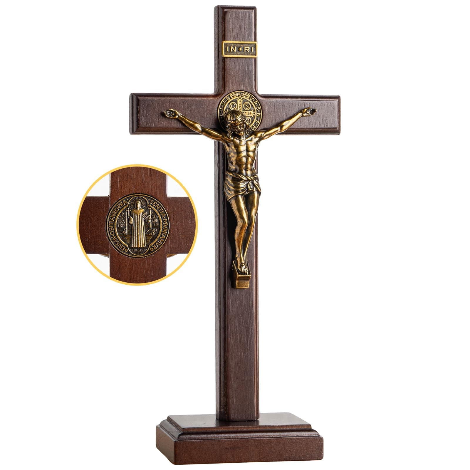 KUXBET Wooden Cross with Removable Stand 10" Catholic Wood Jesus Christ Wall Hanging Cloth for Home Decoration